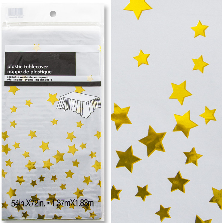 Скатерть одноразовая, Звезды, Белый/Золото, Металлик, 137*183 см - в магазине «ШарикClub»