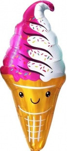 Шар (47''/119 см) Фигура, Мороженое, Вафельный рожок, Розовый/Белый - в магазине «ШарикClub»