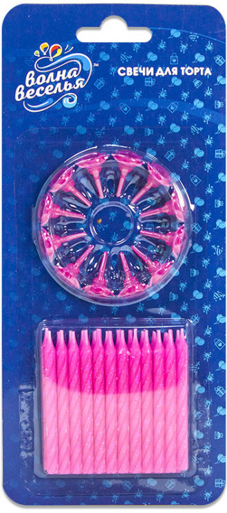 Свечи Сверкающий глиттер, Розовый, с блестками, 6 см, 24 шт. с держат. - в магазине «ШарикClub»