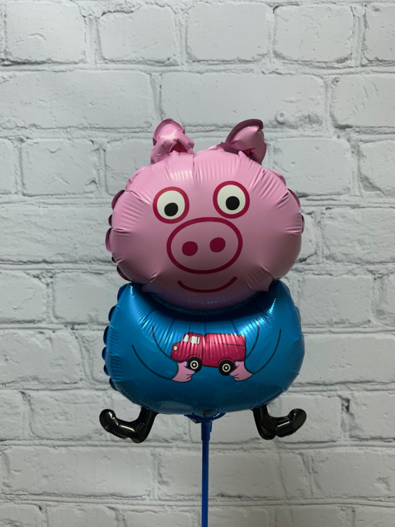 Шар (13''/33 см) Мини-фигура, Поросенок с игрушкой, Голубой - в магазине «ШарикClub»