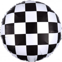 Шар (18''/46 см) Круг, Гоночный флаг, Шахматная клетка, Черный/Белый