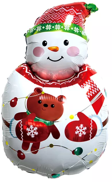 Шар (34''/86 см) Фигура, Снеговик с плюшевым мишкой - в магазине «ШарикClub»