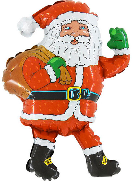 Шар (14''/36 см) Мини-фигура, Дед мороз с мешком, Красный - в магазине «ШарикClub»