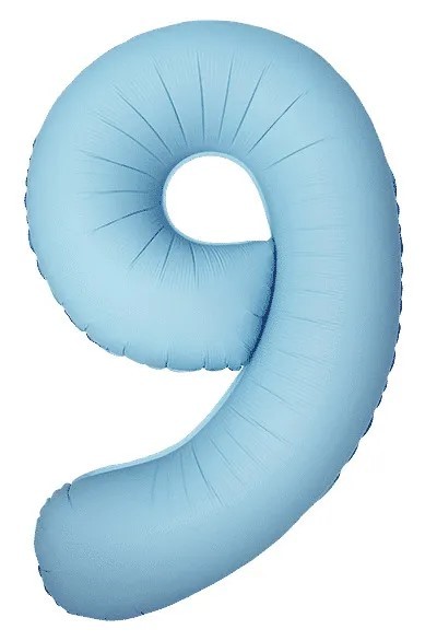 Шар (40''/102 см) Цифра, 9 Slim, Светло-голубой, Матовый