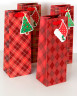 Пакет подарочный для вина, Новогодний в клетку, Дизайн №1, Красный, с блестками, 34,5*12,5*10 см, 1 - в магазине «ШарикClub»