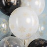 Шар (12''/30 см) С Новым Годом! (золотые снежинки), Ассорти, кристалл, 5 ст - в магазине «ШарикClub»