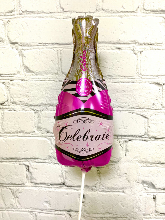 Шар (16''/41 см) Мини-фигура, Бутылка Шампанское, Розовый - в магазине «ШарикClub»