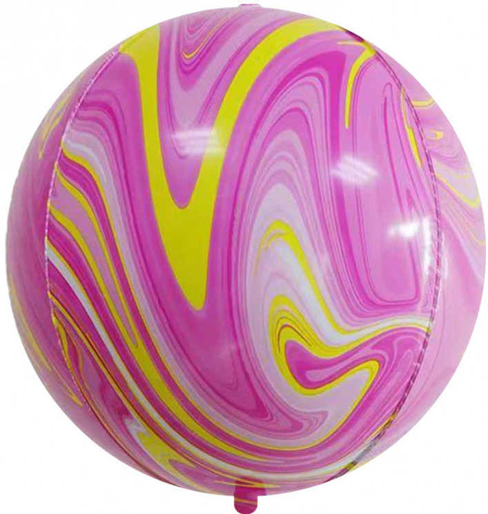 Шар 3D (22''/56 см) Сфера, Мрамор, Розовый/Желтый, Агат - в магазине «ШарикClub»