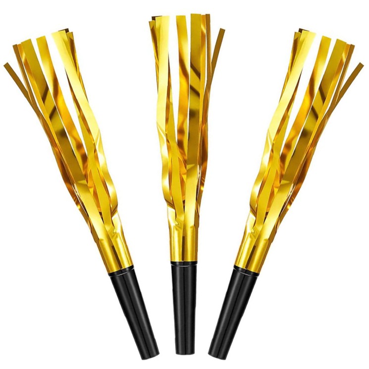 Карнавальные гудки, Шумчики, Золото, Металлик, 16 см, 6 шт. в уп. - в магазине «ШарикClub»