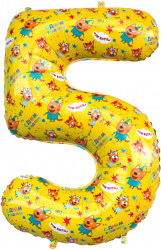 Шар (34''/86 см) Цифра, 5 Три Кота, Желтый