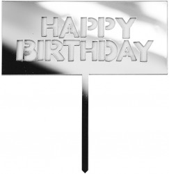 Топпер в торт, Happy Birthday, Серебро