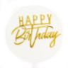 Топпер, Круг, Happy Birthday (стильный шрифт), Прозрачный/Золото, Металлик, 10*17 см - в магазине «ШарикClub»