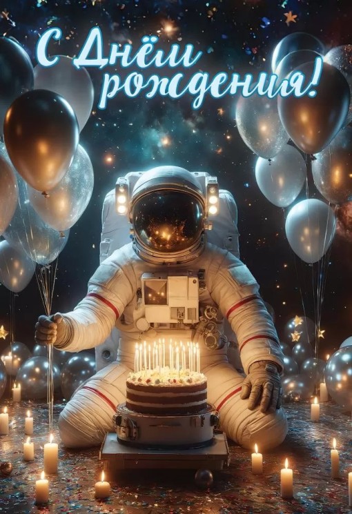 Открытка, С Днем Рождения! (космонавт), 12,6*18,2 см