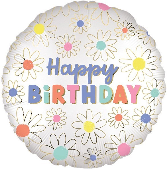 Шар (18''/46 см) Круг, С Днем Рождения (ромашки)