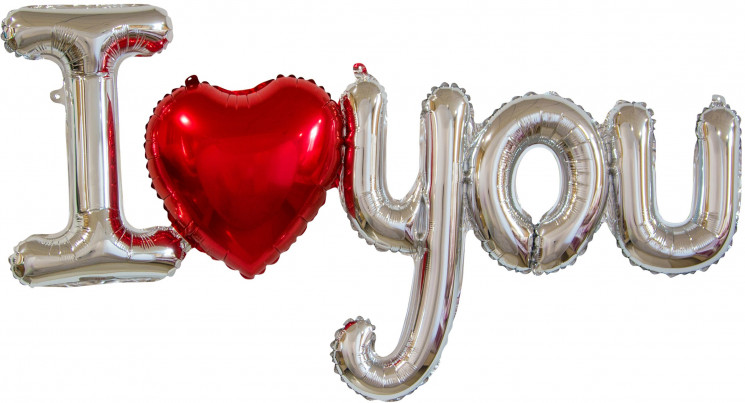 Шар (39''/99 см) Фигура, Надпись "I love you" с сердцем, Серебро - в магазине «ШарикClub»