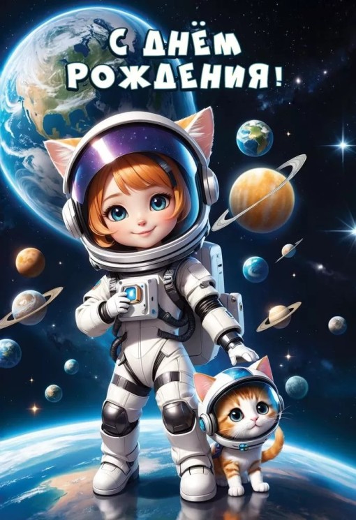 Открытка, С Днем Рождения! (друзья космонавты), 12,6*18,2 см