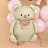 Шар (35''/89 см) Фигура, Мишка с бантом, Бежевый/Розовый, Сатин