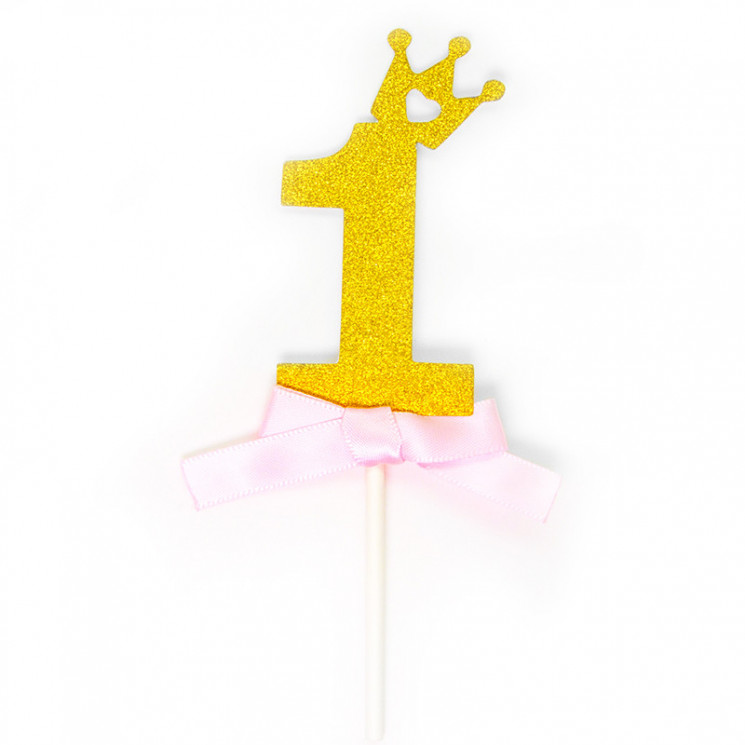 Топпер Цифра, 1, Корона для принцессы, Золото, 4*8 см - в магазине «ШарикClub»