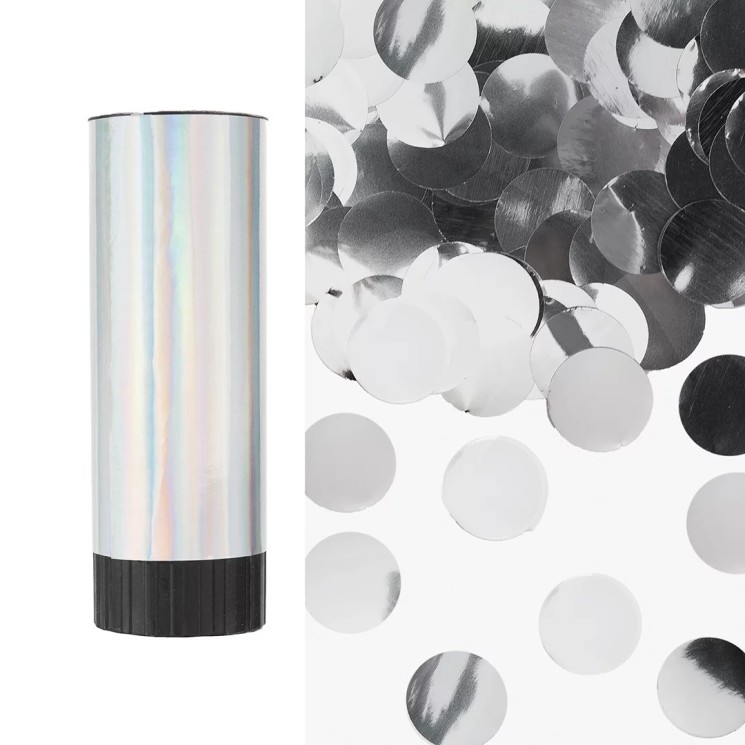 Хлопушка пружинная (4/10 см), Круги фольга, Серебро