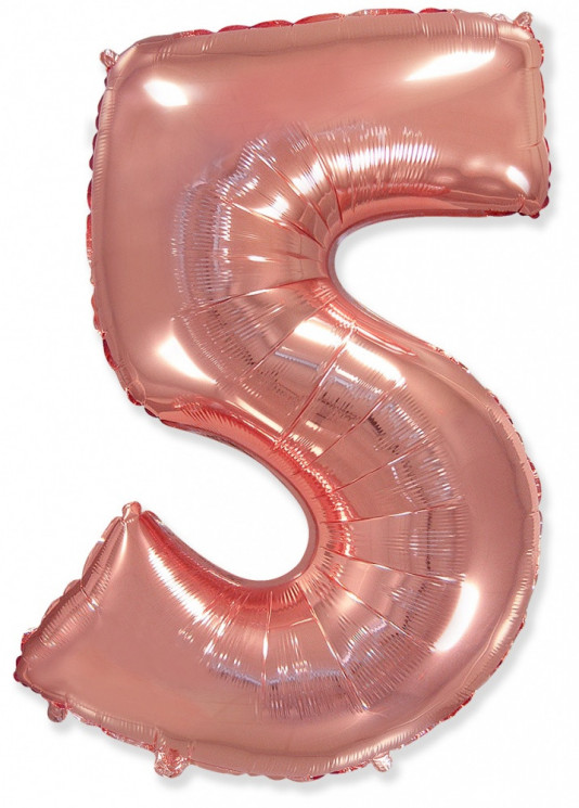 Шар (40''/102 см) Цифра, 5, Розовое Золото - в магазине «ШарикClub»