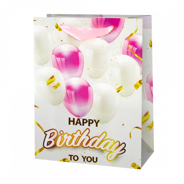 Пакет подарочный, С Днем Рождения (пастель), Дизайн №3, с блестками, 32*26*10 см