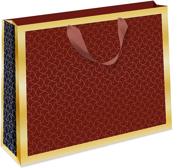 Пакет подарочный, Золотой узор, Бордовый, 50*40*15 см