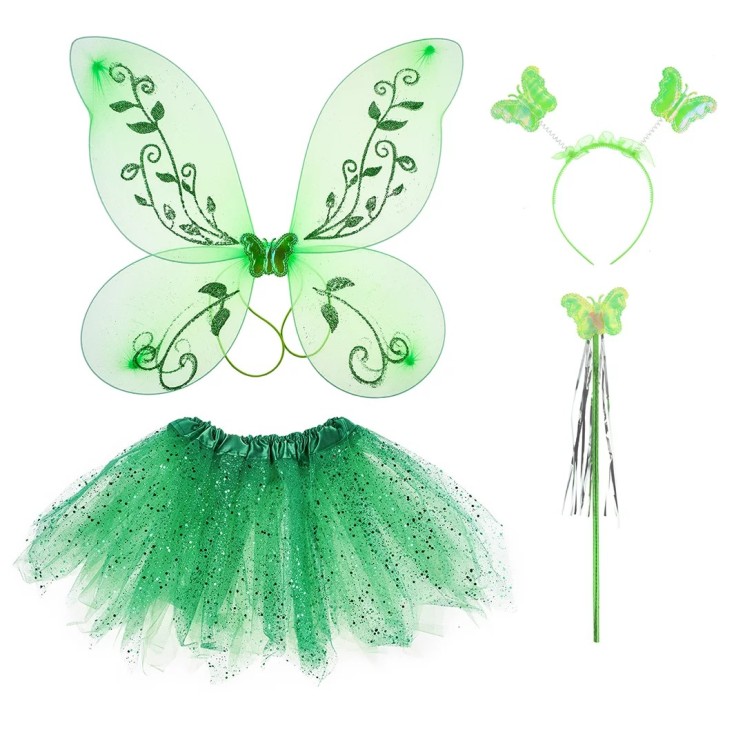 Набор (ободок, крылья, юбочка, волшебная палочка), Лесная Фея, Зеленый, 47*38 см