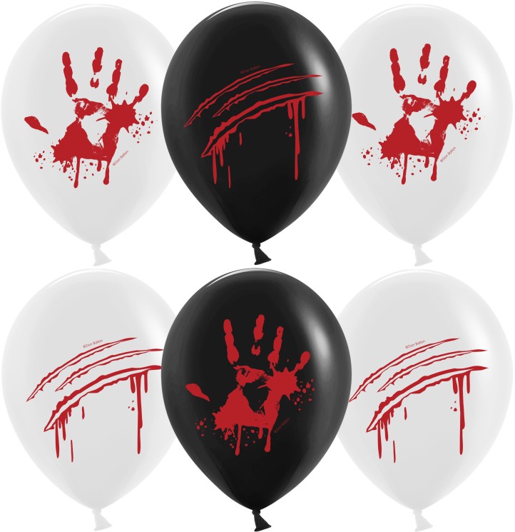 Шар (12''/30 см) Кровавые ладошки, Черный/Белый, пастель, 2 ст
