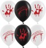 Шар (12''/30 см) Кровавые ладошки, Черный/Белый, пастель, 2 ст
