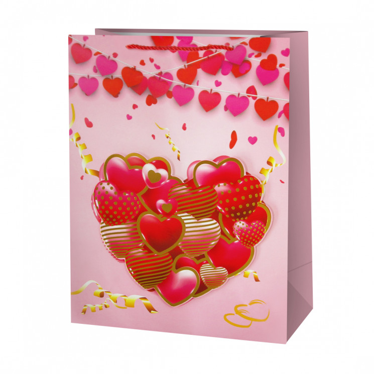 Пакет подарочный 3D, Прелестные сердечки, Дизайн №1, Металлик, 41,5*30*12 см