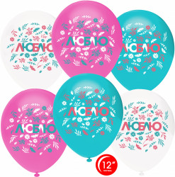 Воздушный шар (12''/30 см) Люблю (цветочный декор), Ассорти, пастель, 1 ст