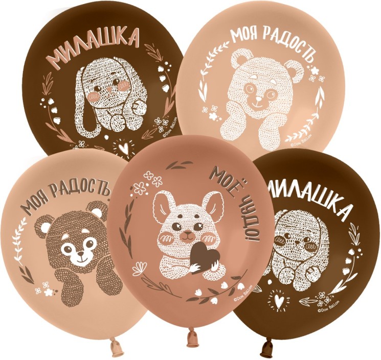 Шар (12''/30 см) Нежные зверята, Ассорти, пастель, 2 ст - в магазине «ШарикClub»