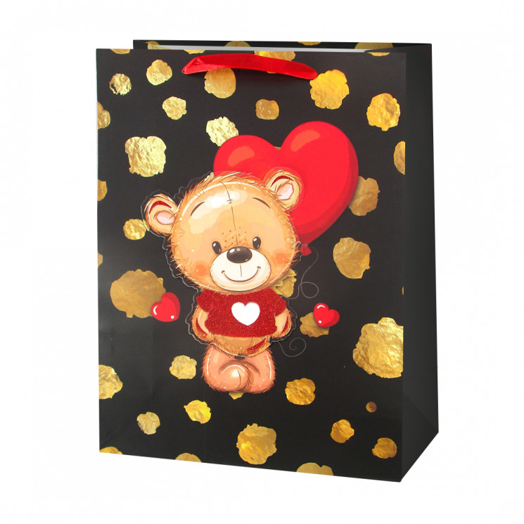 Пакет подарочный 3D, Очаровательный медвежонок, Дизайн №2, с блестками, 32*26*10 см - в магазине «ШарикClub»