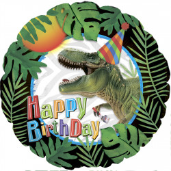 Шар (18''/46 см) Круг, С Днем Рождения! (динозавр)