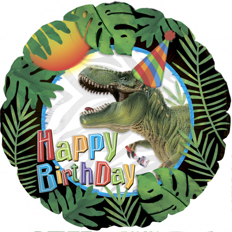 Шар (18''/46 см) Круг, С Днем Рождения! (динозавр) - в магазине «ШарикClub»