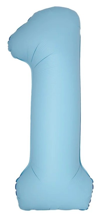Шар (40''/102 см) Цифра, 1 Slim, Светло-голубой, Матовый