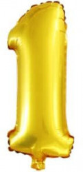 Воздушный шар с клапаном (16''/41 см) Цифра, 1, Золото
