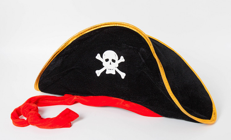 Шляпа Пират, двууголка с красной лентой, мини, Черный - в магазине «ШарикClub»